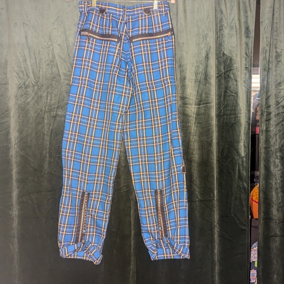 Morbid Threads Y2K Goth Grudge blue Plaid Zipper Pockets Pants Men's size 28 - Picture 4 of 7
